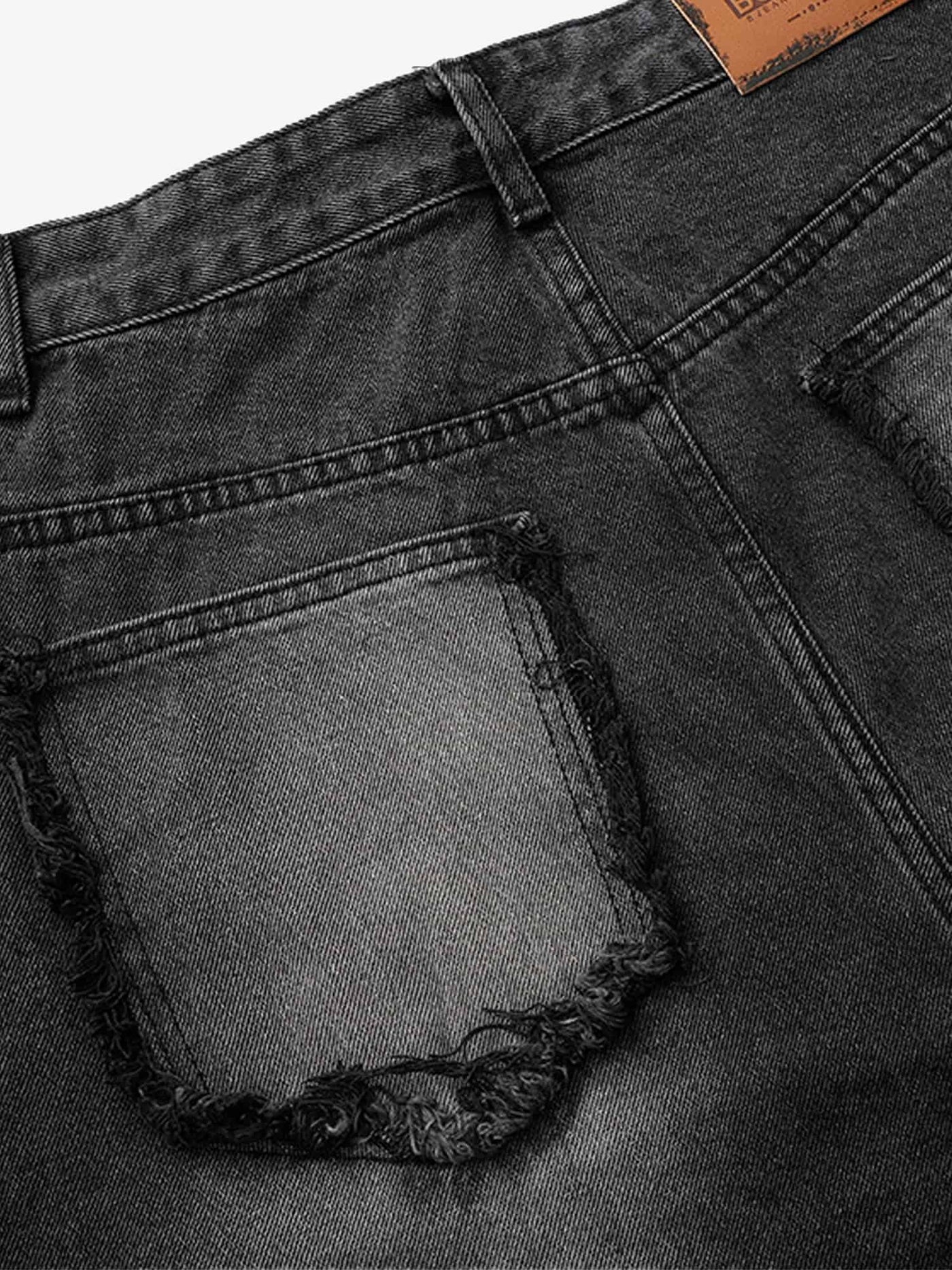 Washed Distressed Raw Edge Barrel Jeans - 2402