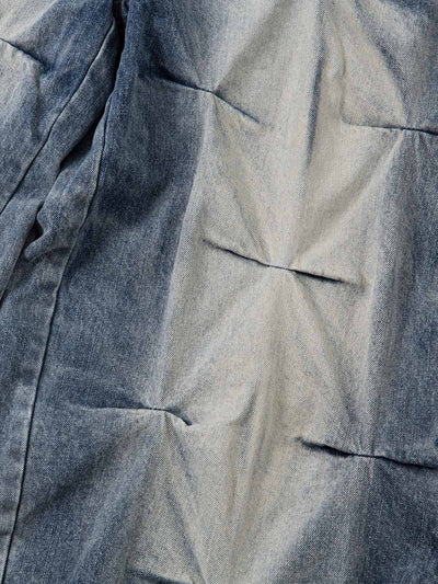 Distressed Washed Pleated Jeans