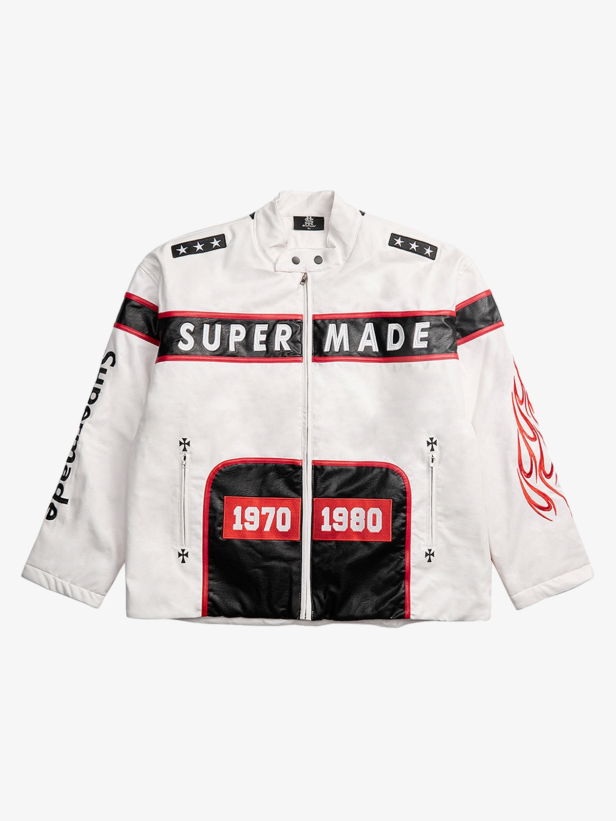 Vintage Biker Style Embroidered Leather Jacket - 1746