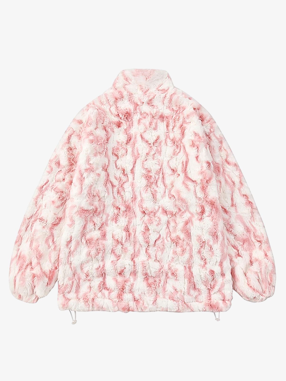 Tie-Dye Stand Collar Sherpa Jacket