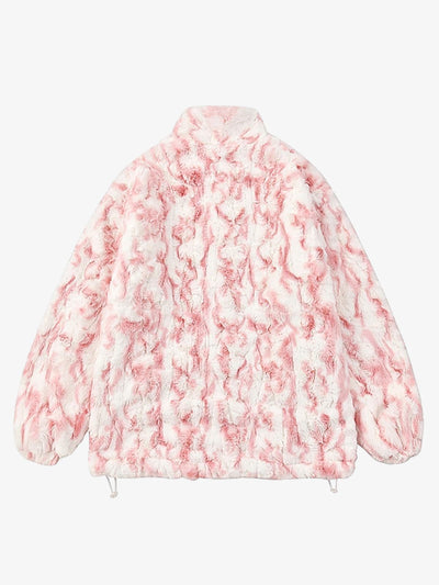 Tie-Dye Stand Collar Sherpa Jacket