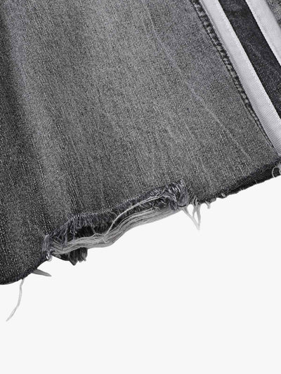 Distressed Washed Patchwork Denim Cropped Jorts