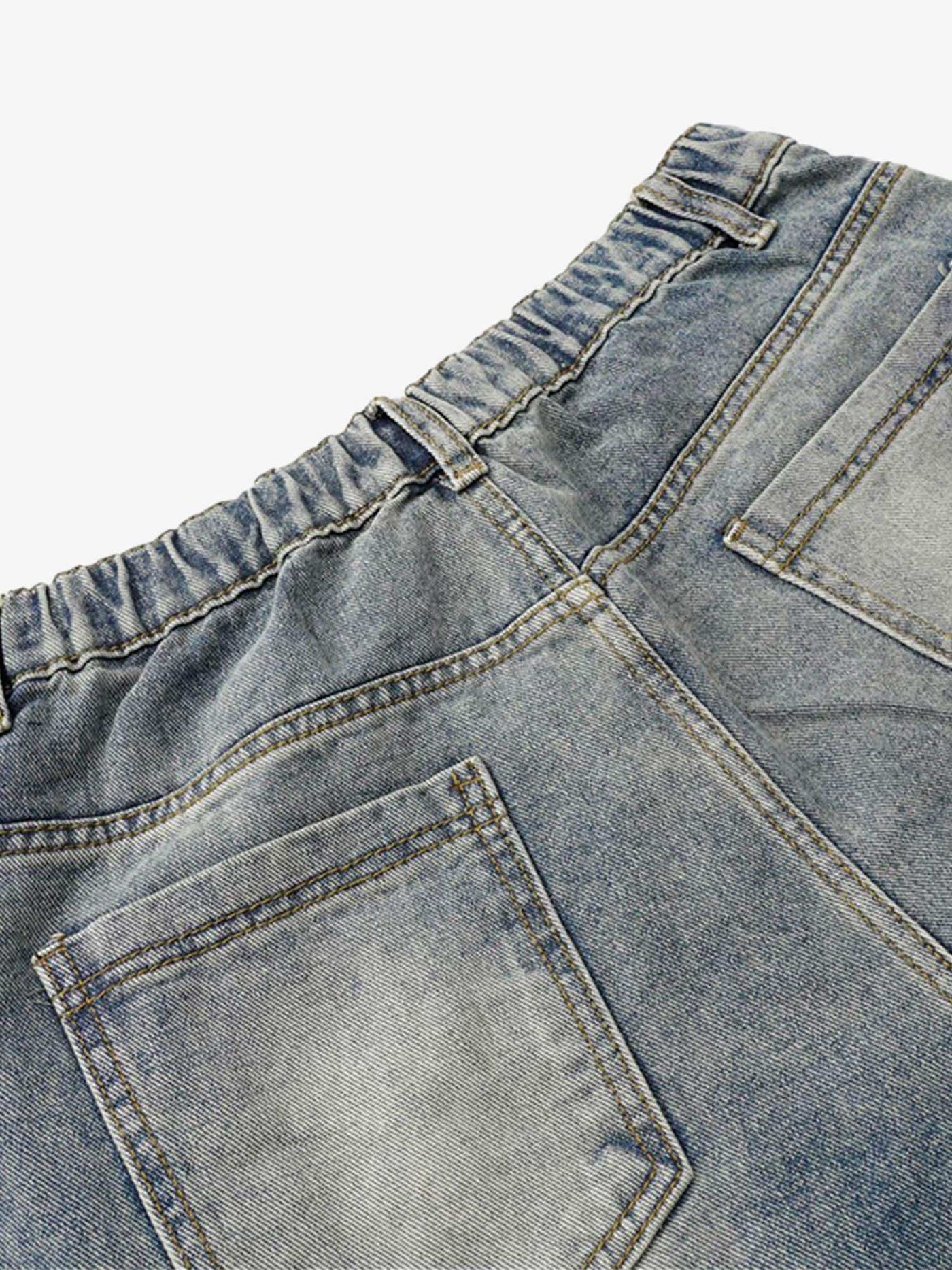 Washed Distressed Deconstructed Split Barrel Jeans - 2359