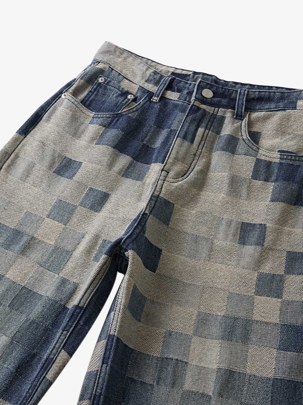 Checkerboard Jacquard Wide Leg Jeans - 2193