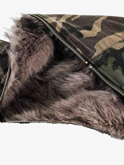 Camouflage Fur Collar Hooded Quilted Jacket