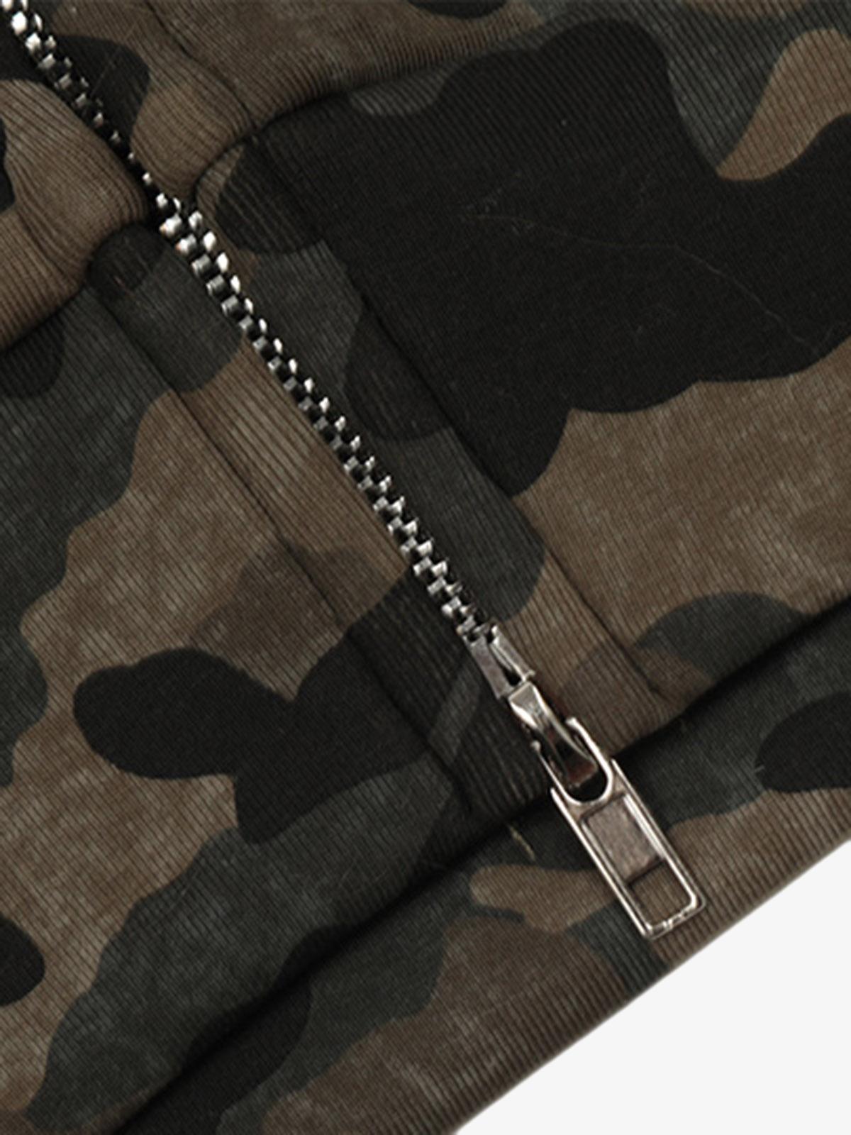 Hotfix Rhinestones Camouflage Fur Hooded Fleece Jacket - 2357
