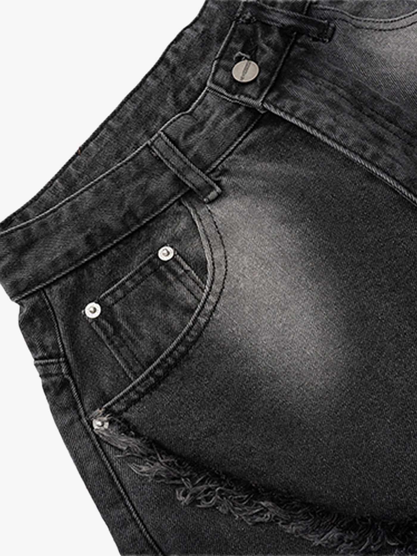 Washed Distressed Raw Edge Barrel Jeans - 2402
