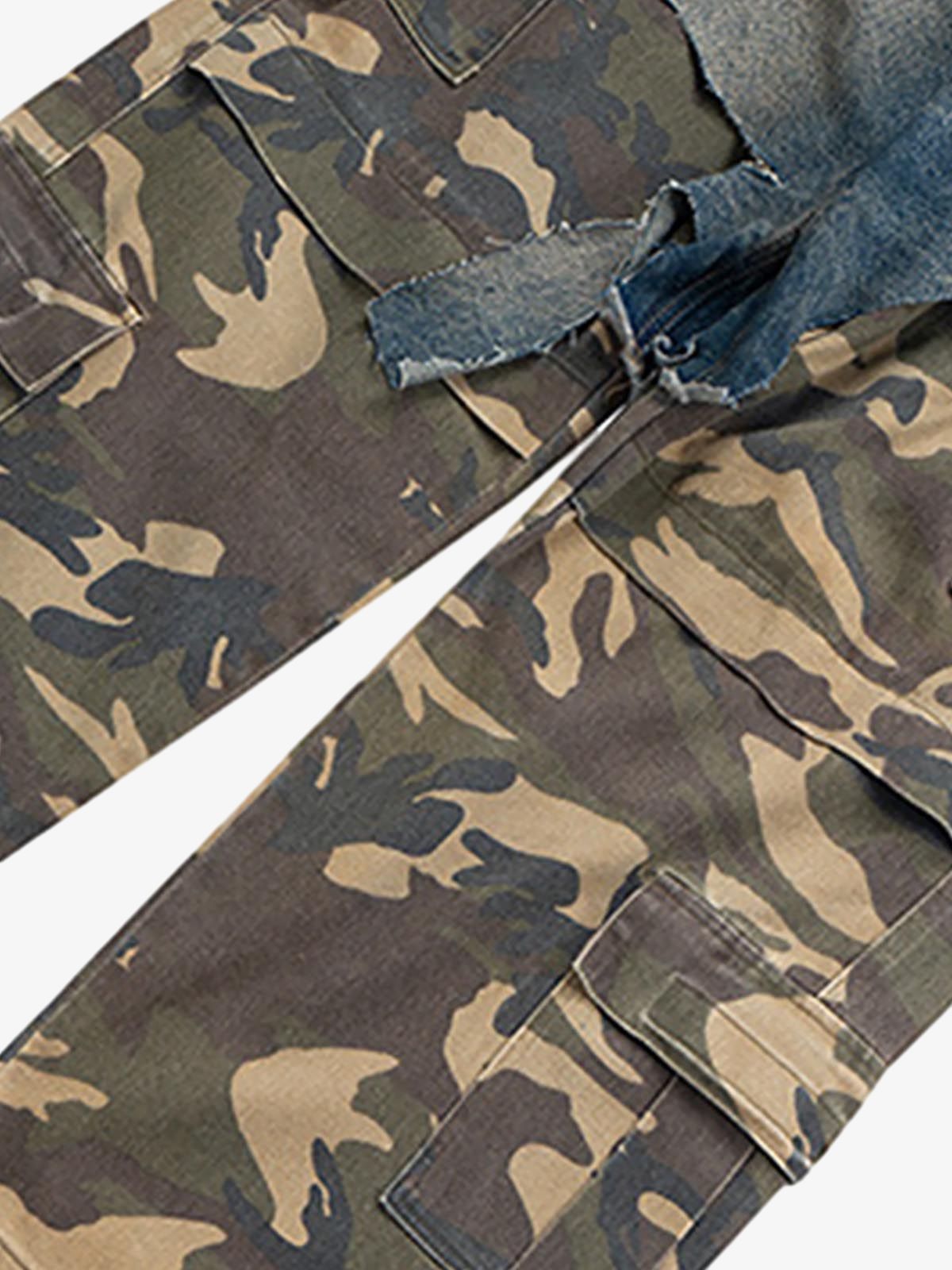 Retro Stitching Faux Two-Piece Camouflage Jeans - 2413