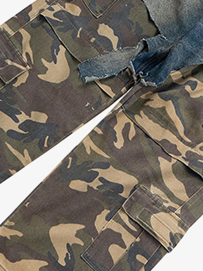 Retro Stitching Faux Two-Piece Camouflage Jeans - 2413