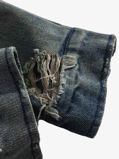 High Street Hip-hop Distressed Washed Denim Jacket - 2242