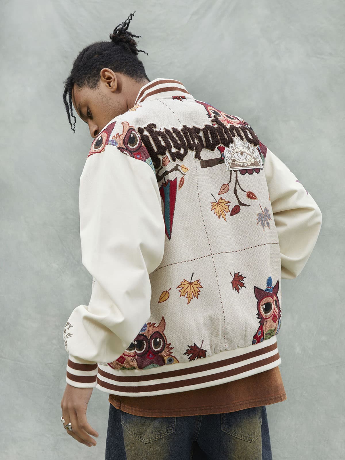 Owl Patch Embroidered Baseball Jersey