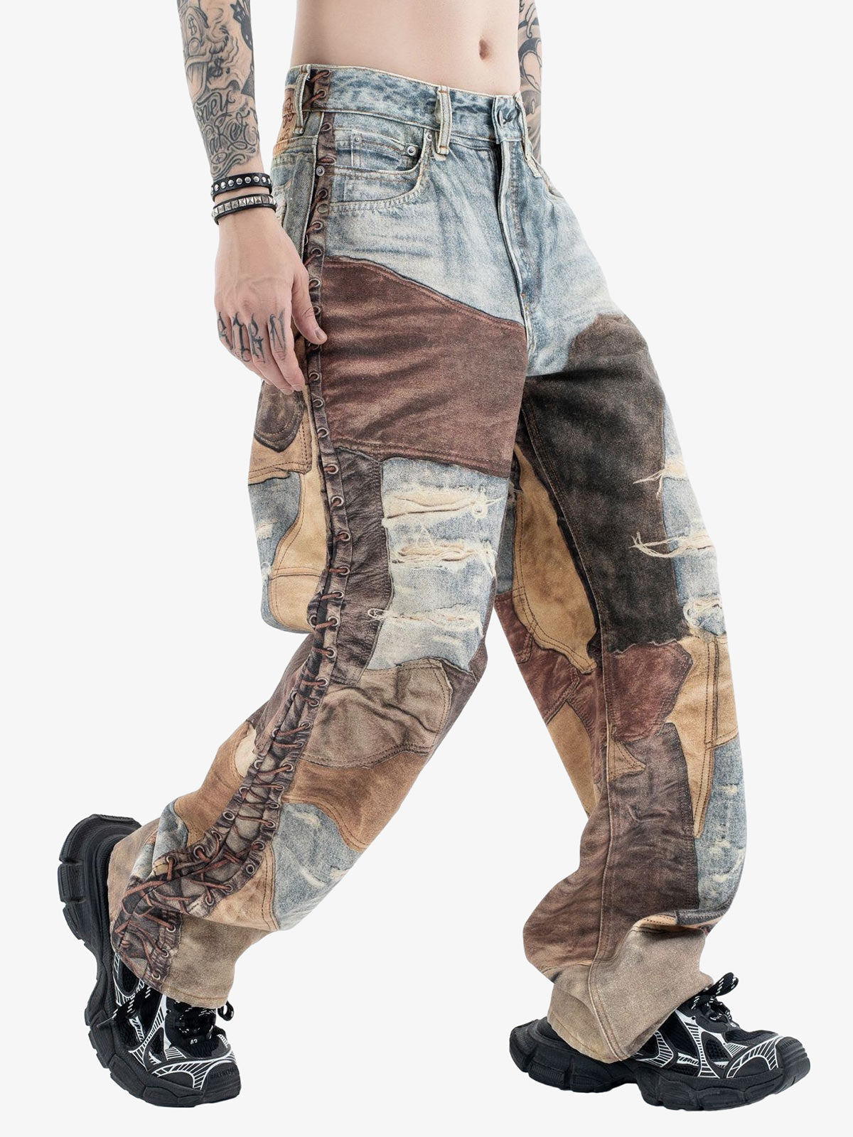 High Street Distressed Washed Printed Jeans - 2246