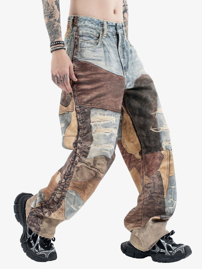 High Street Distressed Washed Printed Jeans - 2246