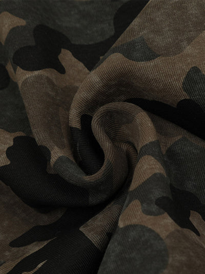 Hotfix Rhinestones Camouflage Fur Hooded Fleece Jacket - 2357