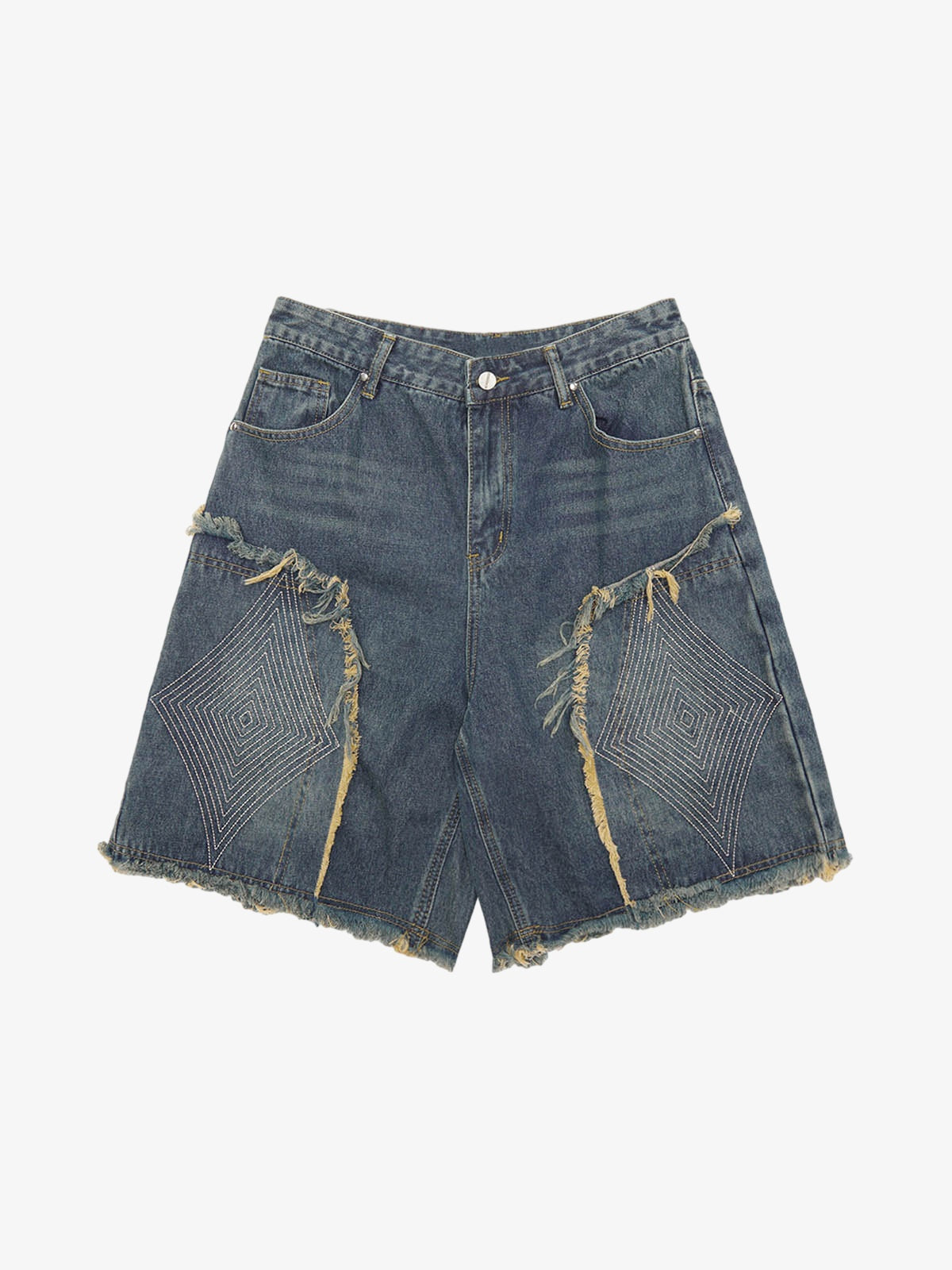 Retro Stitching Diamonds Embroidery Shorts