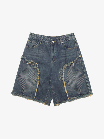 Retro Stitching Diamonds Embroidery Shorts