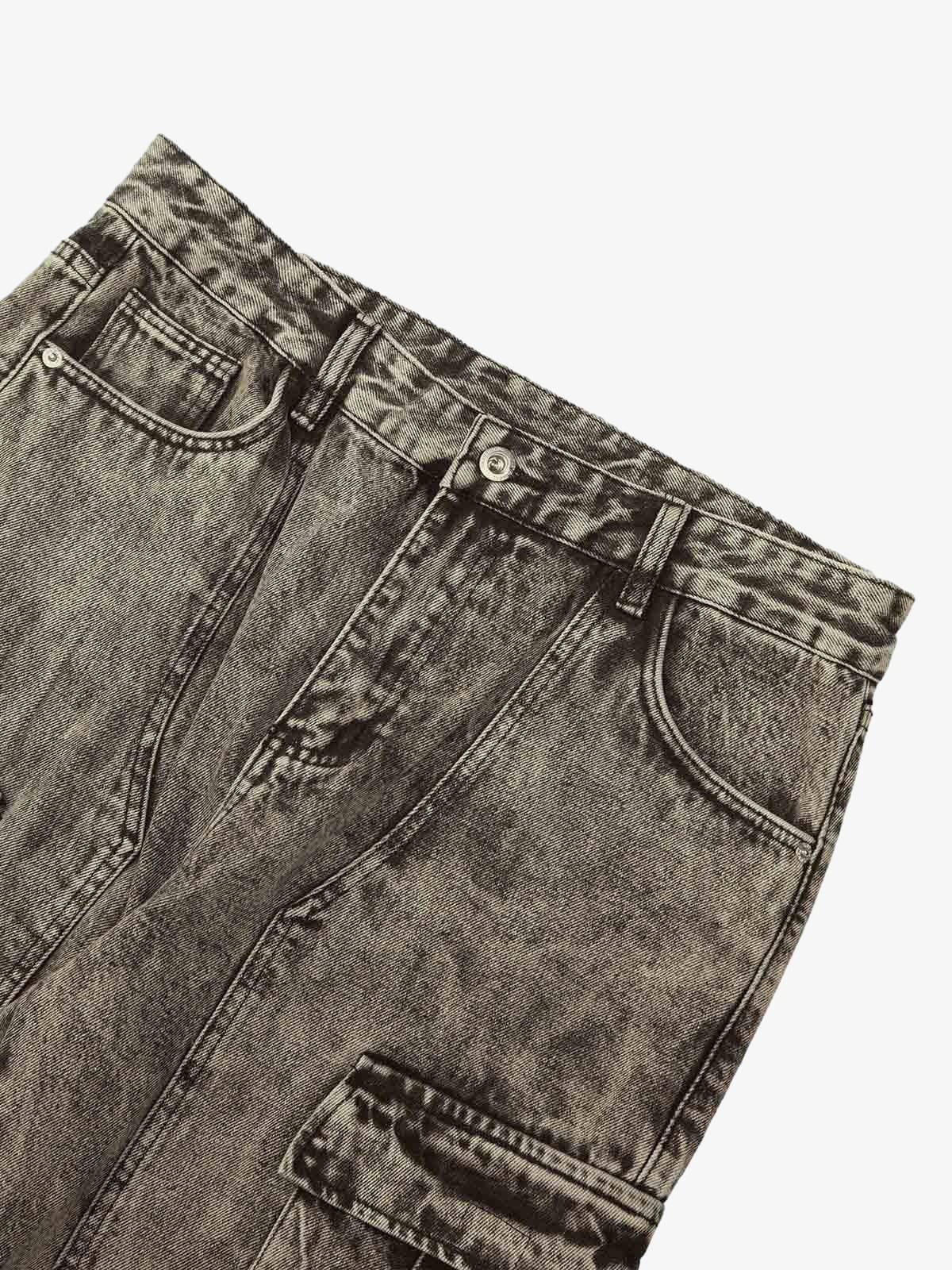 American Street Style Washed Distressed Work Jeans - 2354