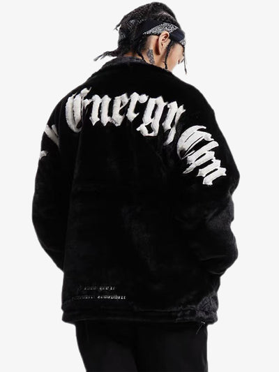 Street Letter Embroidered Fleece Jacket - 1838