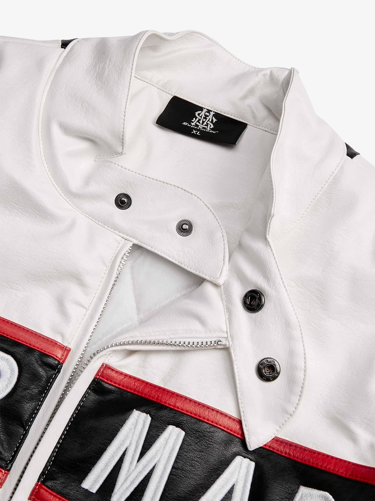 Vintage Biker Style Embroidered Leather Jacket - 1746