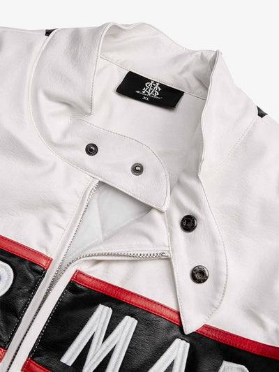 Vintage Biker Style Embroidered Leather Jacket - 1746