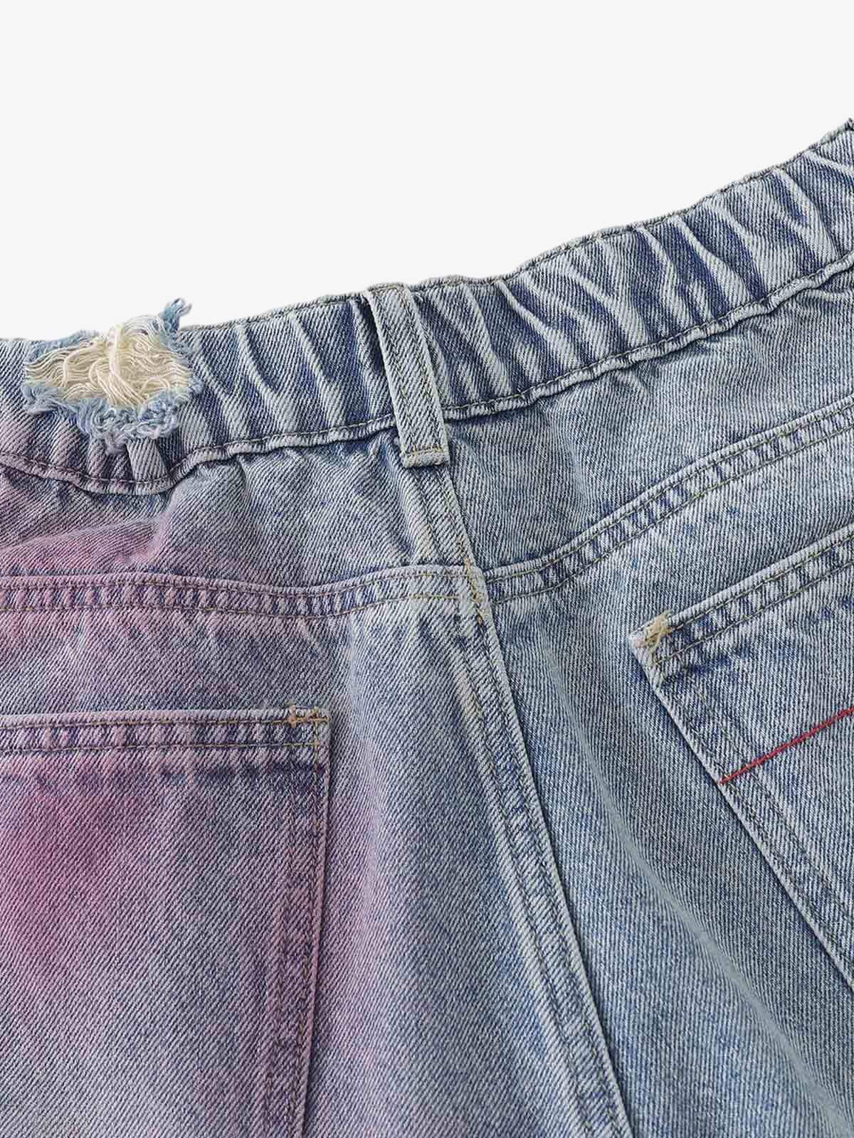 Distressed Tie-Dye Denim Jorts