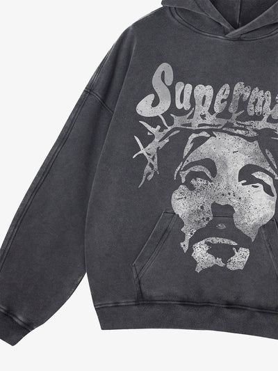 Heavy Washed Jesus Graphic Hoodie - 1973