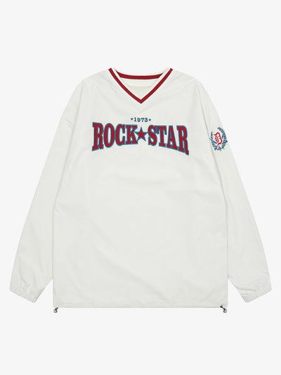 Retro Embroidered Monogrammed V-neck Sweatshirt - 2146