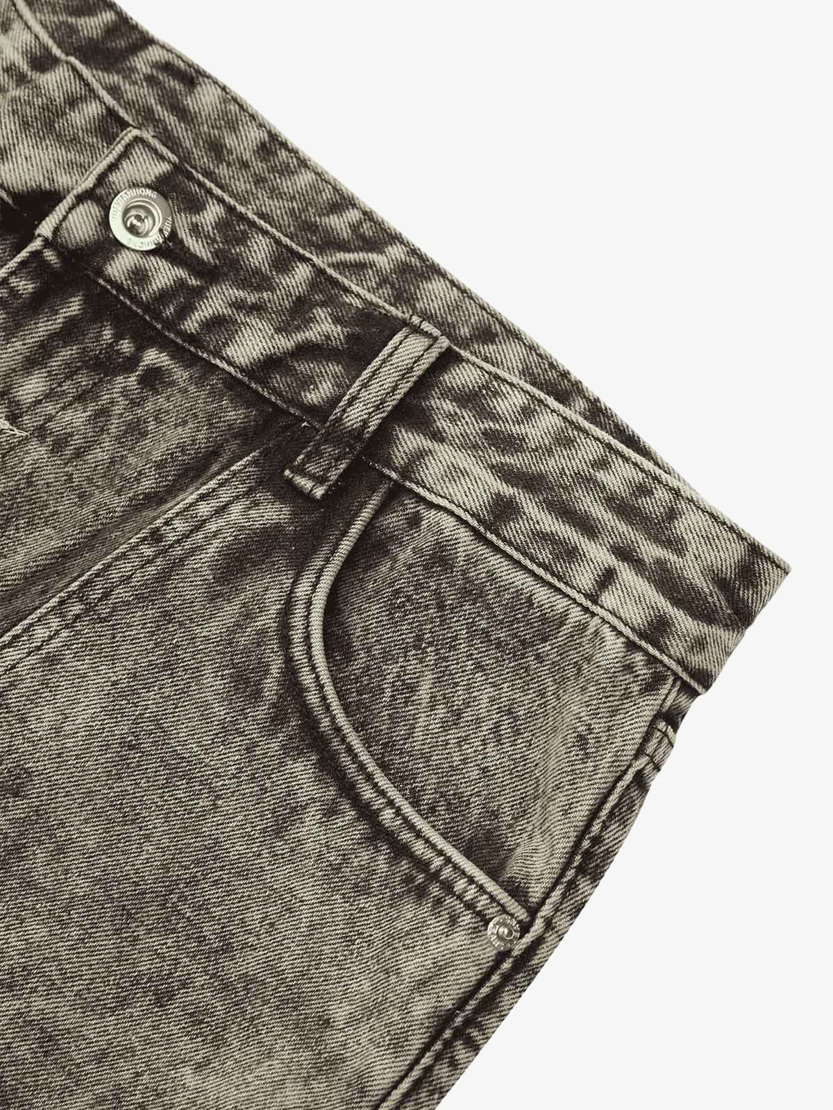 American Street Style Washed Distressed Work Jeans - 2354