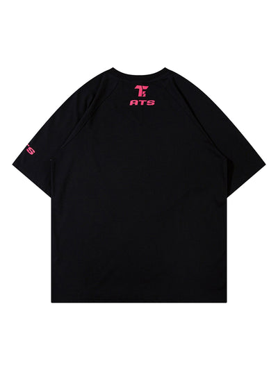 Retro Color-Blocked Deconstructed Stitching Racing T-shirt