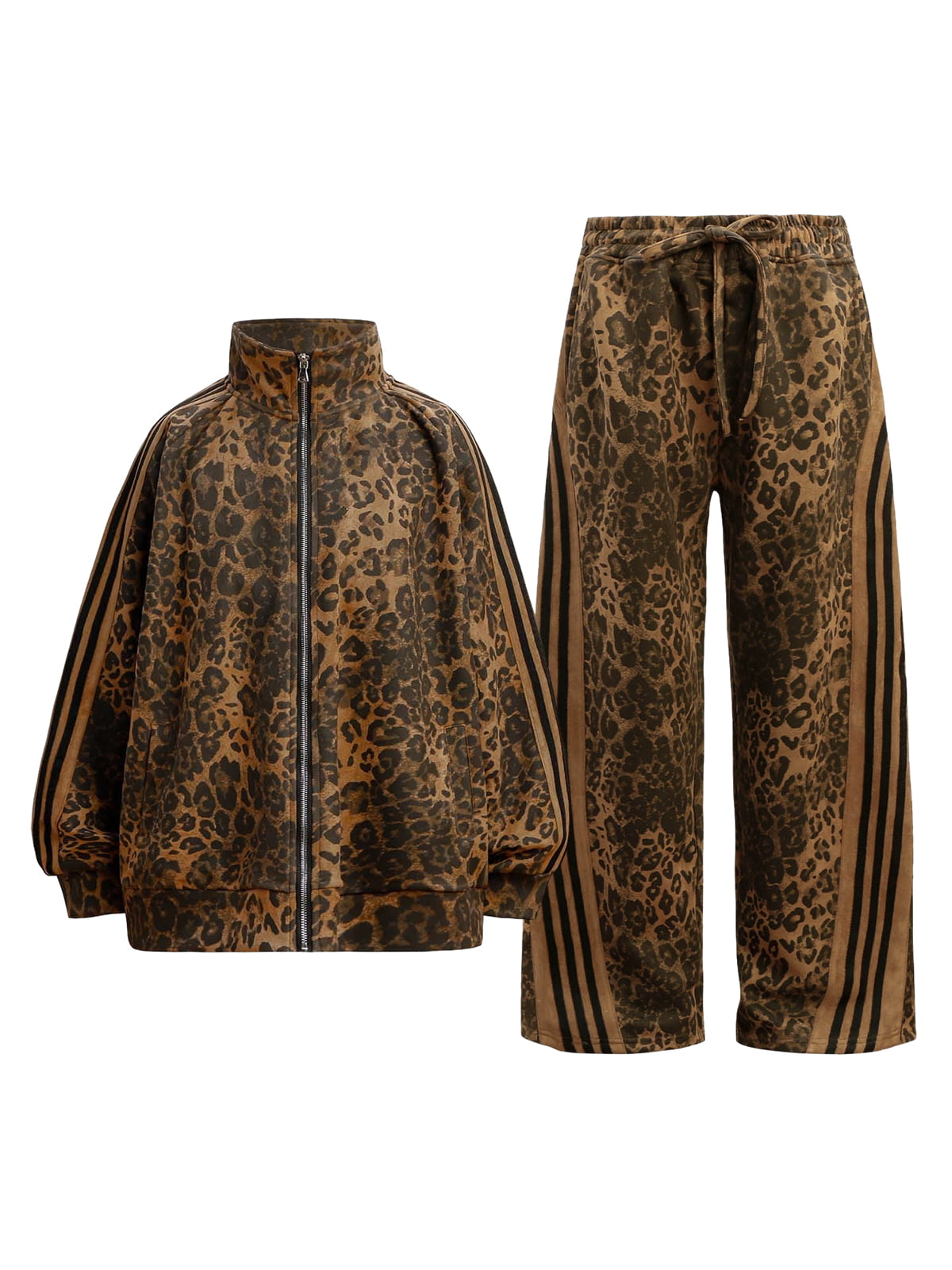 Cheetah Print Suede Tracksuit - 2277
